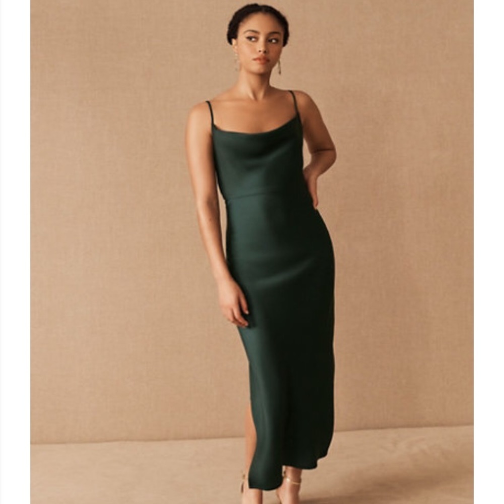 Cali Satin Charmeuse Midi Dress Dark Emerald